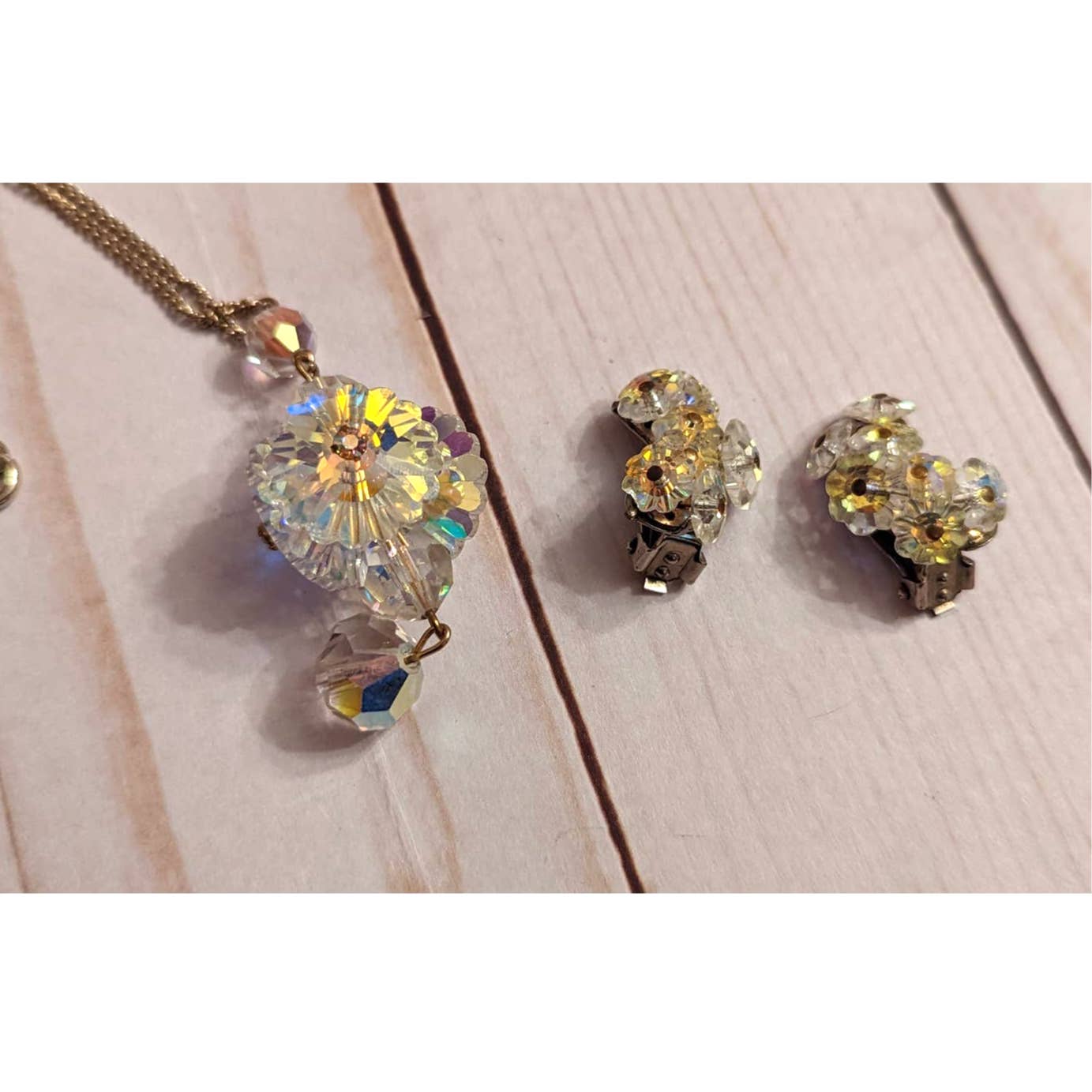 Vintage Crystal Style Necklace & Earrings - Floral Cluster